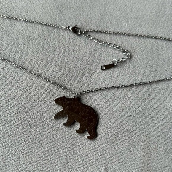 Bear Silhouette Stainless Steel Pendant ~ Adjustable Necklace ~ Brand New - Picture 3 of 7